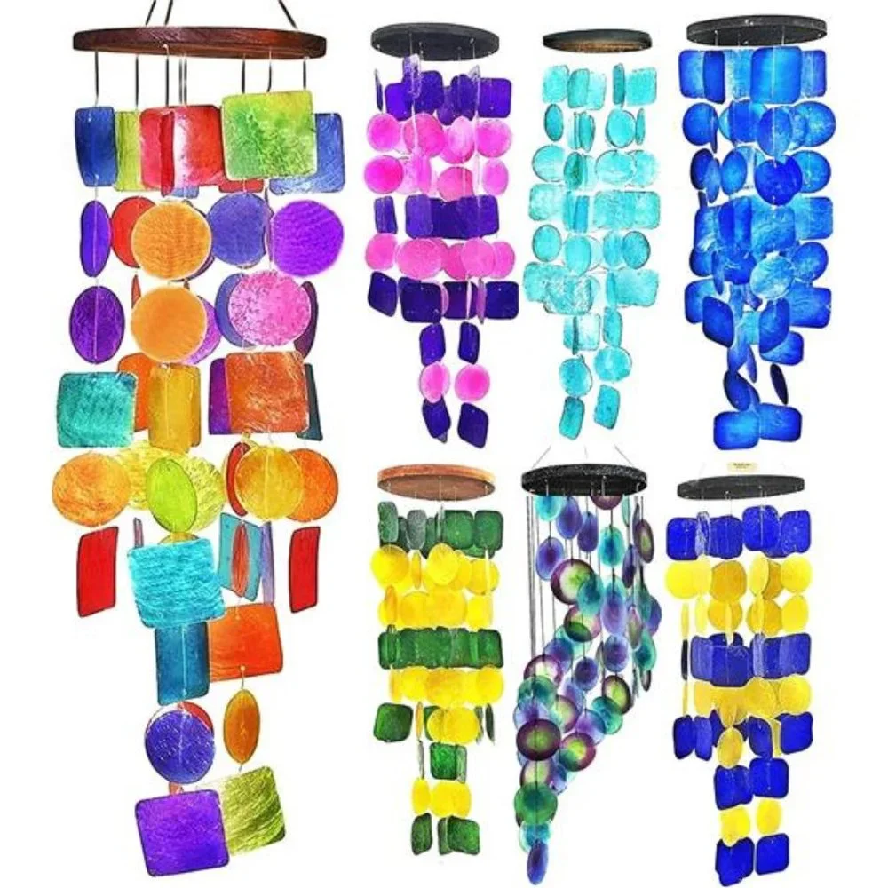 Windchimes, Capiz, Rainbow Sea Glass Wind Chimes, Wind Chimes, Outdoor Decor - Picture 3 of 6